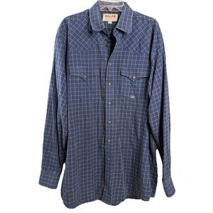 VTG Miller Ranch XL Western Lightweight Flannel Shirt Pearl Snap Blue Plaid GUC